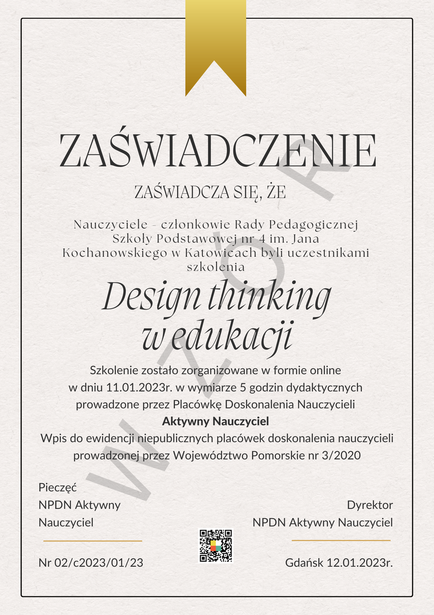 Rady Pedagogiczne 2023 - Zaświadczenie Wzór