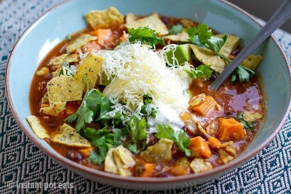 Instant Pot Sweet Potato Tortilla Soup (Veg, Vegan)