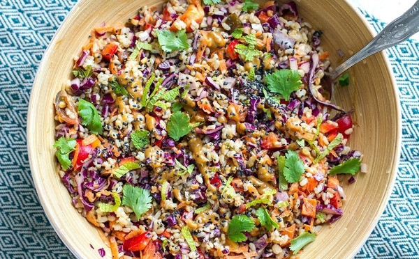 Instant Pot Brown Rice Salad With Peanut Butter Dressing