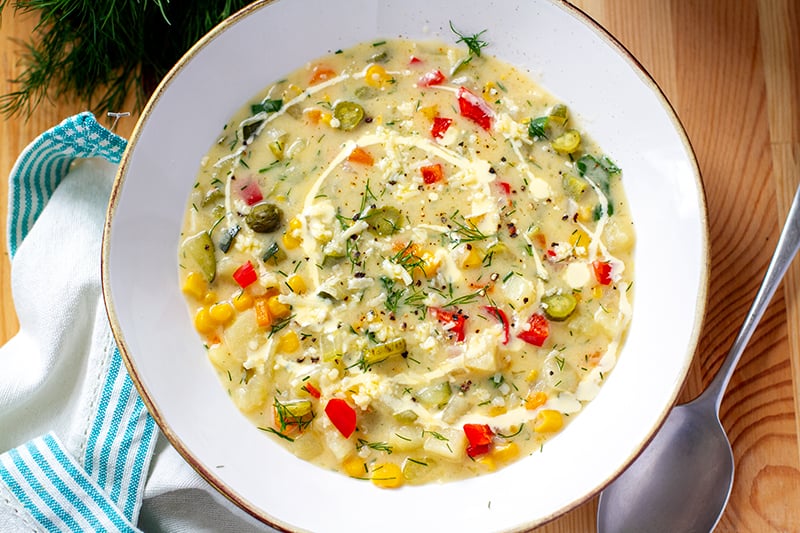 Creamy Instant Pot Chowder   With Potatoes, Sweet Corn & Dill Pickles