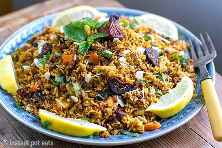 Instant Pot Pilaf With Ground Lamb, Almonds & Figs