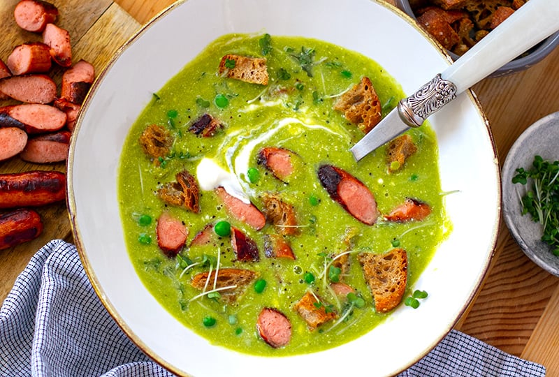 Green Pea Soup With Frankfurters