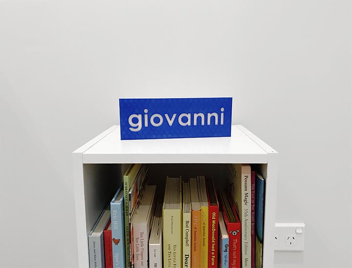 Blue 3D printed giovanni nameplate
